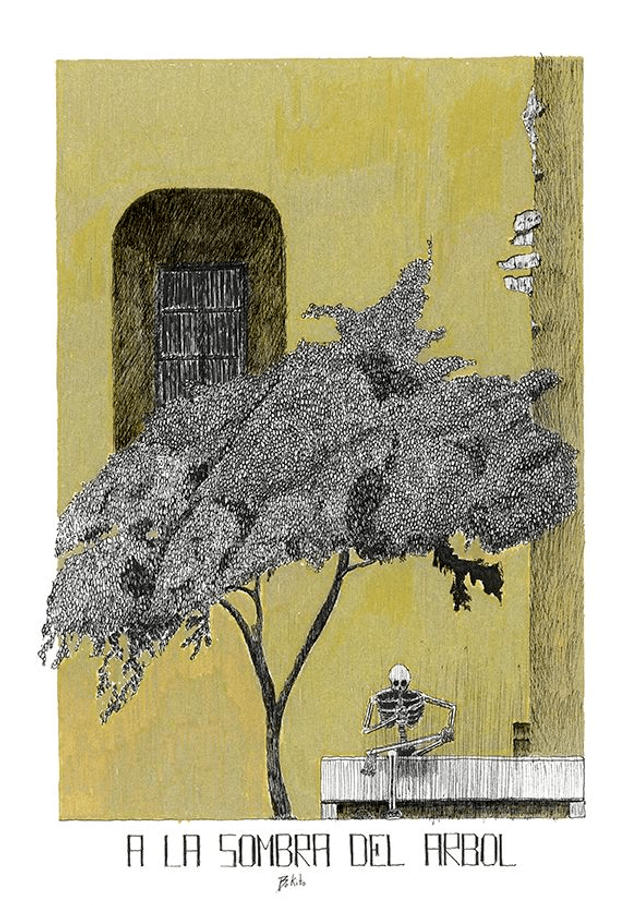 A LA SOMBRA DEL ARBOL - édition limitée - illustration noire et dorée - a4