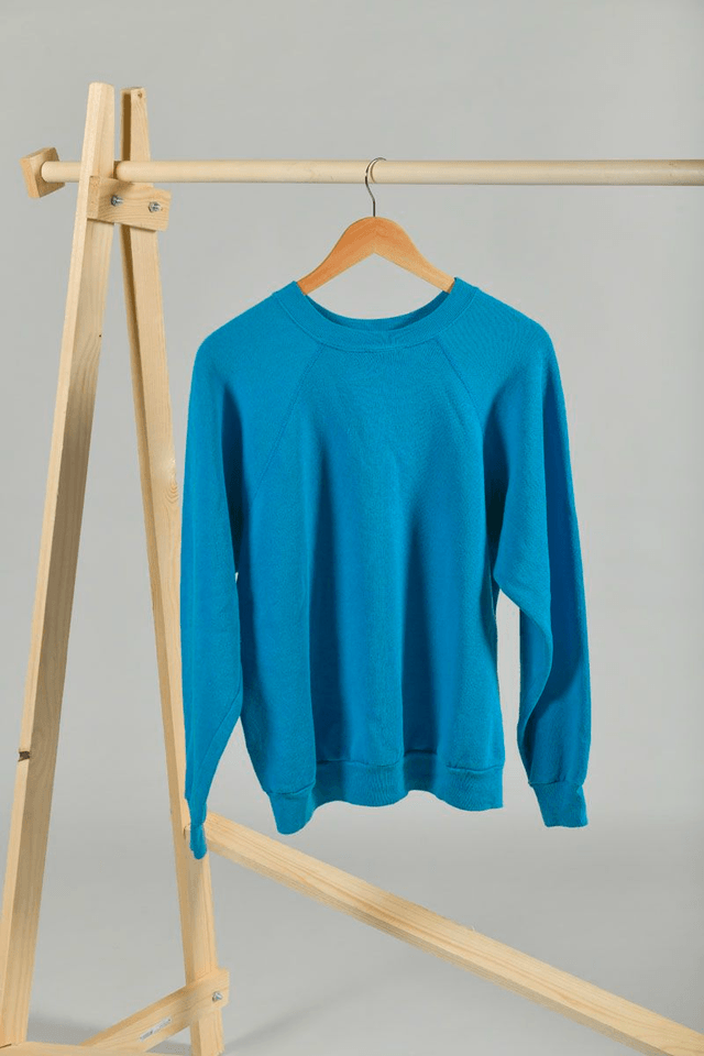 Sweat bleu Tultex seconde main sérigraphié – Œuvre main en sablier