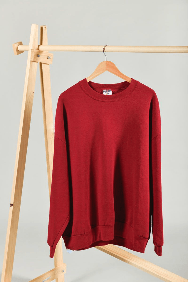 Sweat rouge Jerzees seconde main sérigraphié – Œuvre montagne pantin