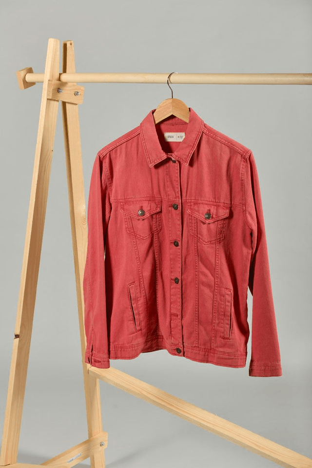 veste en jeans Springfield de seconde main peinte à la main - œuvre paysage montagne levé de soleil
