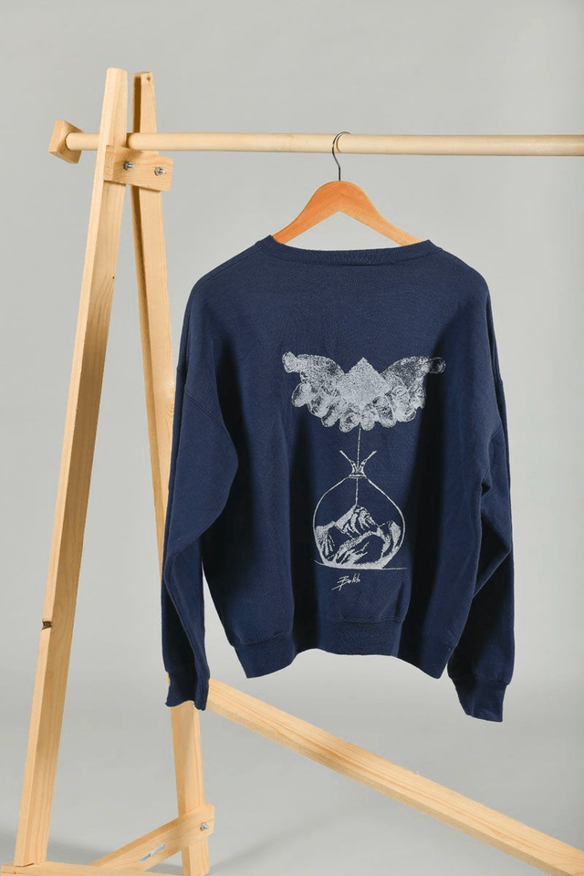 Sweat bleu marine Hanes seconde main sérigraphié – Œuvre main en sablier