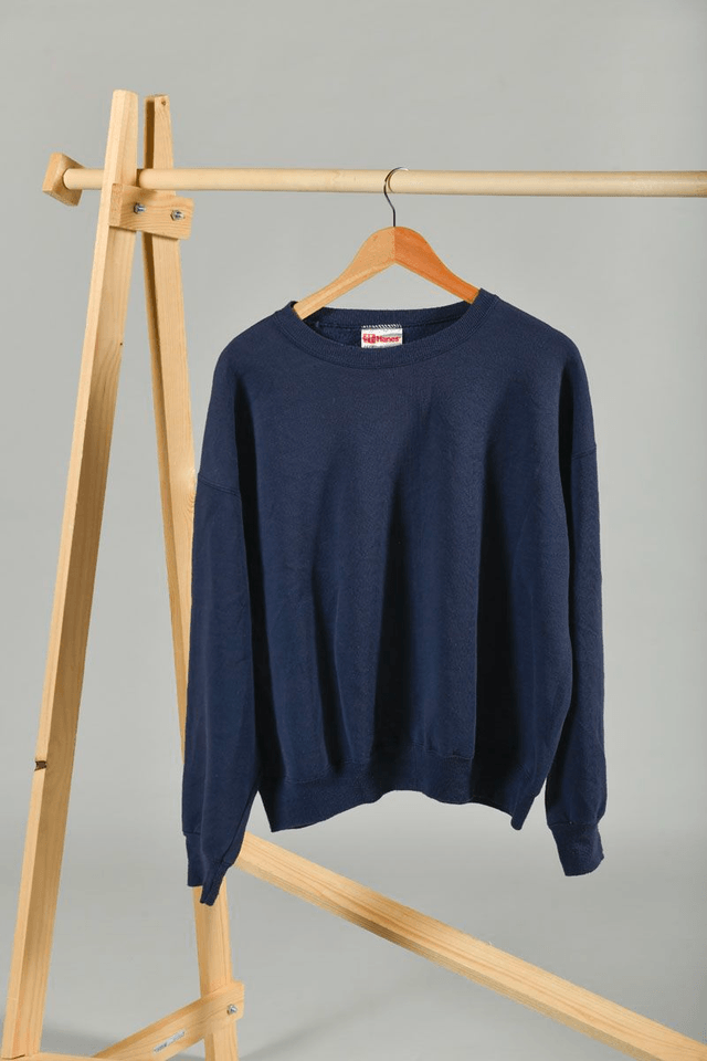 Sweat bleu marine Hanes seconde main sérigraphié – Œuvre main en sablier