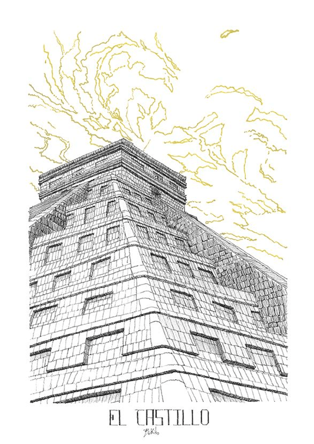 El CASTILLO - édition limitée - illustration noire et dorée - a4