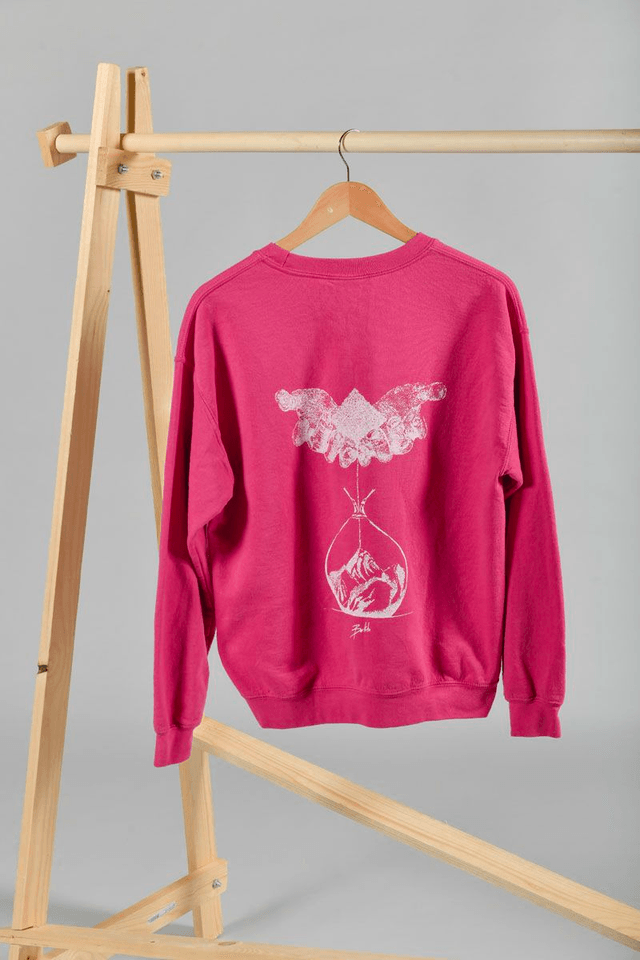 Sweat rose Guildan seconde main sérigraphié – Œuvre main en sablier